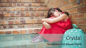  Presentation with sad children - Audience pleasing PPT theme consisting of children crying - sad brunette girl seated backdrop and a seafoam green colored foreground