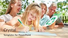  Presentation with recycle - Presentation having children cycle symbol - family and girl while drawing background and a lemonade colored foreground