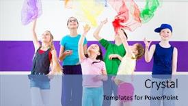  Presentation with dancing - Colorful presentation design enhanced with children dancing modern group choreography backdrop and a teal colored foreground