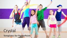  Presentation with dancing - Colorful slide deck enhanced with children dancing modern group choreography backdrop and a lemonade colored foreground