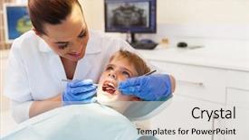  Presentation with check in hotel - Presentation design with children dental - cute boy visits the dentist background and a light gray colored foreground