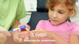  Presentation with artificial teeth - Colorful slide deck enhanced with children dental - girl looks how to correctly backdrop and a coral colored foreground