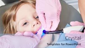  Presentation with dentist - Slides enhanced with children-dentistry-litle-girl background and a light blue colored foreground