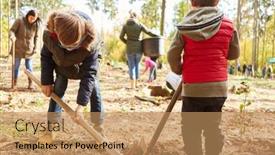  Presentation with children grow - PPT theme consisting of children-dig-up-the-ground background and a coral colored foreground