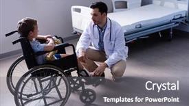  Presentation with child healthcare - Colorful slide set enhanced with children disability - male doctor interacting with child backdrop and a gray colored foreground