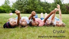  Presentation with friends show - Colorful presentation enhanced with children diversity - interracial kids show togetherness holding backdrop and a yellow colored foreground