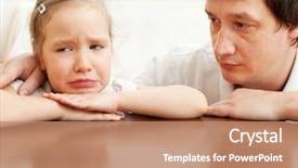  Presentation with family problems - Audience pleasing presentation theme consisting of grievance - father comforts a sad girl backdrop and a coral colored foreground