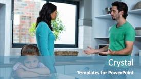  Presentation with sad child - Slide deck with sad child listening to parents argument in the kitchen background and a teal colored foreground