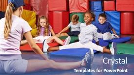 Presentation with gymnastics - Colorful PPT layouts enhanced with children-do-gymnastics backdrop and a ocean colored foreground