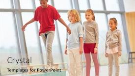  Presentation with physical education - Amazing PPT layouts having children-do-gymnastics backdrop and a lemonade colored foreground