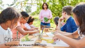  Presentation with summer camp - Colorful PPT theme enhanced with children-do-handicrafts-and-draw backdrop and a coral colored foreground