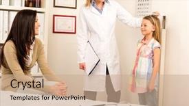  Presentation with height - PPT layouts having children doctor - medical examination at pediatrician girl background and a coral colored foreground