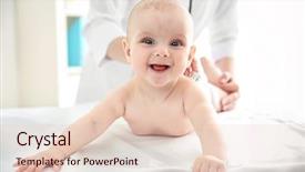  Presentation with infant - Slides enhanced with children doctor - professional pediatrician examining infant background and a lemonade colored foreground