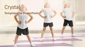  Presentation with kids exercise - Slide set having children doing gymnastic exercise background and a lemonade colored foreground