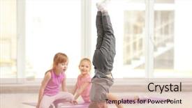  Presentation with kids exercise - Presentation design enhanced with children doing gymnastic exercise background and a coral colored foreground