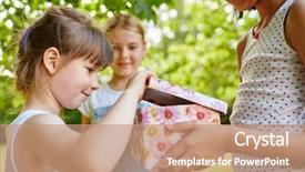  Presentation with childrens birthday party - Amazing presentation having children donation - birthday girl opens suprise present backdrop and a coral colored foreground