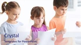  Presentation with children singing - Beautiful PPT theme featuring children drama - cute kids singing in music backdrop and a sky blue colored foreground