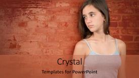  Presentation with sad girl - Presentation theme with children drama - sad and melancholic teenage girl background and a red colored foreground