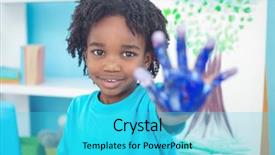  Presentation with kid happy birthday - Theme with children draw - happy kid enjoying painting background and a cyan colored foreground