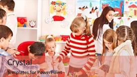  Presentation with christian education child protection policy - Theme featuring children drawing - child painting at art school background and a coral colored foreground