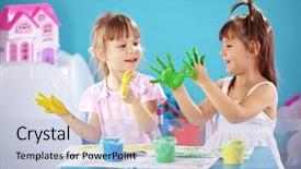  Presentation with nursery - PPT theme featuring children drawing in the nursery background and a light blue colored foreground
