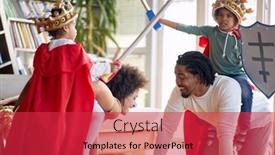  Presentation with children parents - Colorful PPT theme enhanced with children-dressed-as-knights backdrop and a red colored foreground