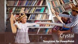  Presentation with children parents - Amazing slide set having children-dressed-like-knights backdrop and a tawny brown colored foreground