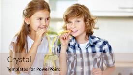  Presentation with fresh water - PPT theme consisting of children-drink-fresh-water background and a coral colored foreground