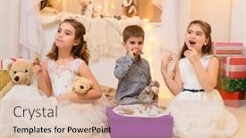  Presentation with play children - Presentation theme with children-drink-tea-eat-cookies background and a soft green colored foreground