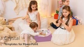  Presentation with play children - Amazing slide deck having children-drink-tea-eat-cookies backdrop and a lemonade colored foreground