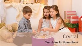  Presentation with play children - Audience pleasing presentation theme consisting of children-drink-tea-eat-cookies backdrop and a lemonade colored foreground