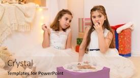  Presentation with play children - Beautiful theme featuring children-drink-tea-eat-cookies backdrop and a lemonade colored foreground