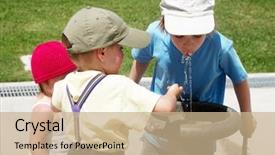  Presentation with water fountain - Slides with children drinking water background and a coral colored foreground