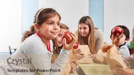  Presentation with eat - Theme consisting of children-eat-fresh-fruit background and a coral colored foreground