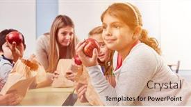  Presentation with elementary children - Amazing slides having children-eat-together-fresh-fruit backdrop and a coral colored foreground