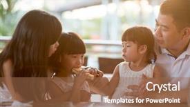  Presentation with cafeteria - Beautiful PPT theme featuring children eating and sharing bread backdrop and a coral colored foreground