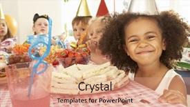  Presentation with children birthday - Theme featuring children eating at birthday party background and a coral colored foreground