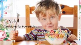  Presentation with breakfast children - Slides consisting of children eating cereal - breakfast time background and a coral colored foreground