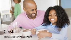  Presentation with eat - Amazing slide deck having children eating cereal - father sitting with daughter backdrop and a soft green colored foreground