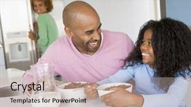  Presentation with breakfast children - PPT theme consisting of children eating cereal - father sitting with daughter background and a mint green colored foreground