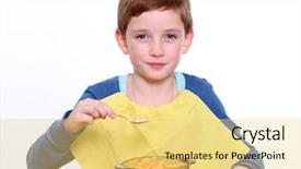  Presentation with floral border over white - Amazing presentation having children eating cereal - little boy breakfast isolated backdrop and a yellow colored foreground