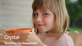  Presentation with breakfast - Colorful presentation theme enhanced with children eating cereal - little girl having breakfast backdrop and a coral colored foreground