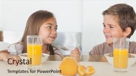  Presentation with strengthen mind and body during adversity - Audience pleasing presentation design consisting of children eating cereal - siblings looking at each other backdrop and a  colored foreground