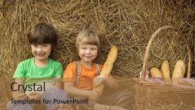  Presentation with milk - PPT theme with children eating cereal - two boy on a haystack background and a  colored foreground