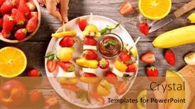  Presentation with sauce - Presentation theme featuring children-eating-fruit-skewer background and a gold colored foreground
