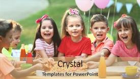  Presentation with children and healthy eating - Audience pleasing slide set consisting of children eating pizza in park backdrop and a coral colored foreground