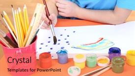  Presentation with children painting - Beautiful theme featuring children education - child painting in his album backdrop and a coral colored foreground