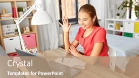  Presentation with children education - PPT theme with children-education-and-e-learning background and a coral colored foreground