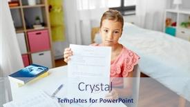  Presentation with sad children - Slide deck featuring sad student girl with failed background and a sky blue colored foreground