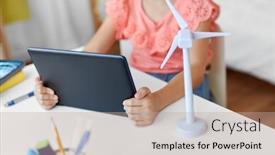  Presentation with children education - Presentation theme having children-education-and-technology-concept background and a coral colored foreground